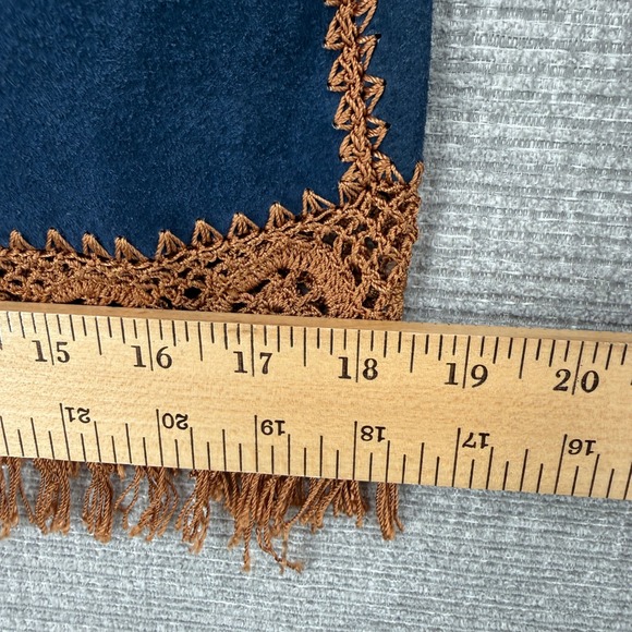 Vintage Lew Magram Suede Skirt Set Women 14 Blue Crochet Fringe Boho Western - Picture 8 of 16